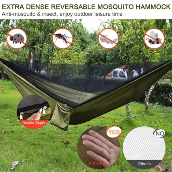 Outdoor Camping Hammock With Mosquito Net Lightweight Hanging Hammocks High Strength Parachute Fabric Hanging Bed Net 250x120cm - Image 3