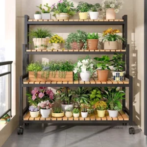Multi-layer Plant Shelves with Wheels Floor-standing Metal Flower Pot Racks Indoor and Outdoor Balcony Living Room Plant Stand R