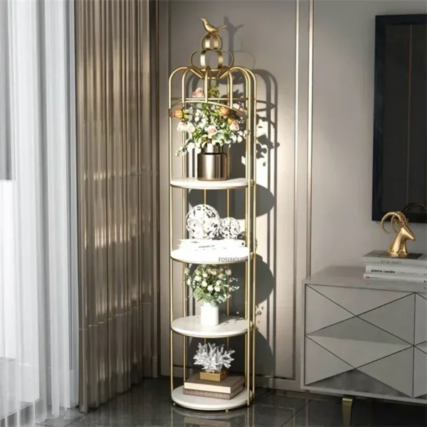 Nordic Metal Bird Cage Shaped Rack Multi Layer Storage Shelves Gold Decor For Home Balcony Decoration Indoor Iron Flower Stand - Image 3