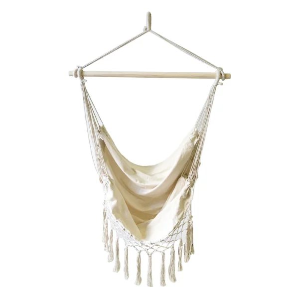 Cotton Rope Net Swing Tassels Hammock Chair Beige Bohemia Style Hanging Hook Safety Bedroom Garden Tree Hanging Seats - Image 3