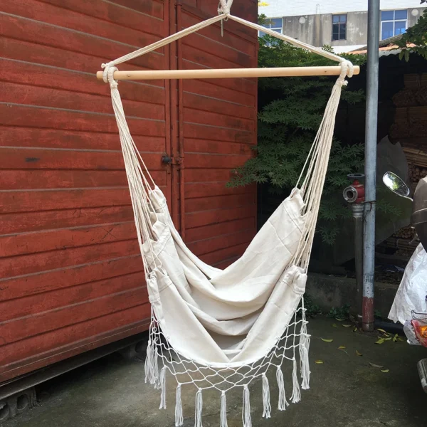 Cotton Rope Net Swing Tassels Hammock Chair Beige Bohemia Style Hanging Hook Safety Bedroom Garden Tree Hanging Seats - Image 2