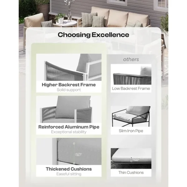 Modern 5-Piece Outdoor Sectional Patio Furniture Set with HDPE Rope, Weather-Resistant Couch and Sofa for Stylish Conversation