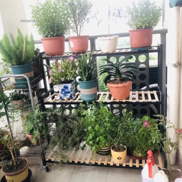 Multi-layer Plant Shelves with Wheels Floor-standing Metal Flower Pot Racks Indoor and Outdoor Balcony Living Room Plant Stand R - Image 5