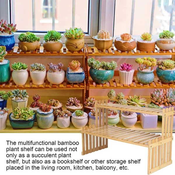 Desktop 2-Tires Plant Stand Storage Rack, Wooden Flower Pot Rack Shelf for Home Patio Plants Display Shelf Stand Flowers Shelves - Image 2