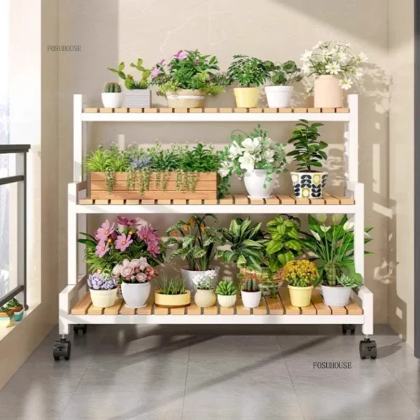 Multi-layer Plant Shelves with Wheels Floor-standing Metal Flower Pot Racks Indoor and Outdoor Balcony Living Room Plant Stand R - Image 4
