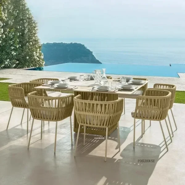 Nordic Garden Furniture Sets Simple Outdoor Rope Table and Chair Set Courtyard Terrace Villa Waterproof Sunscreen ChairN - Image 3