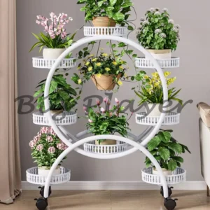 Metal Plant Stand with Wheels 6-Pot Flower Rack for Indoor and Outdoor Gardens Plant Holder for Yard Use Mobile Plant Stand