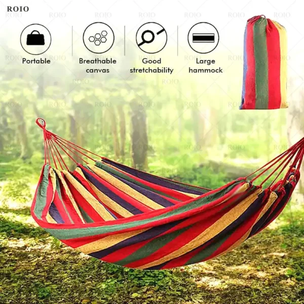 Camping Hammock Thickened Durable Fabric Canvas Single Hammocks Travel Swing Chair Hanging Bed Double Outdoor Hammock with Bag - Image 2