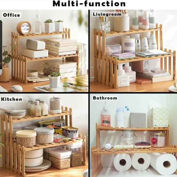 Desktop 2-Tires Plant Stand Storage Rack, Wooden Flower Pot Rack Shelf for Home Patio Plants Display Shelf Stand Flowers Shelves - Image 3