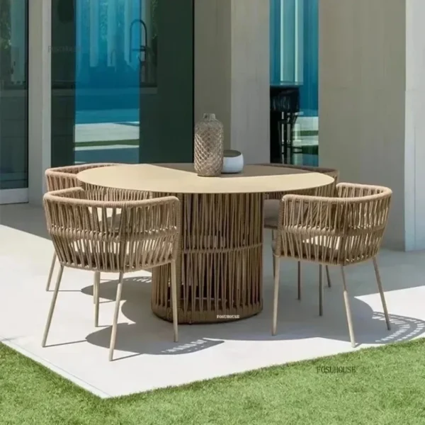 Nordic Garden Furniture Sets Simple Outdoor Rope Table and Chair Set Courtyard Terrace Villa Waterproof Sunscreen ChairN - Image 4