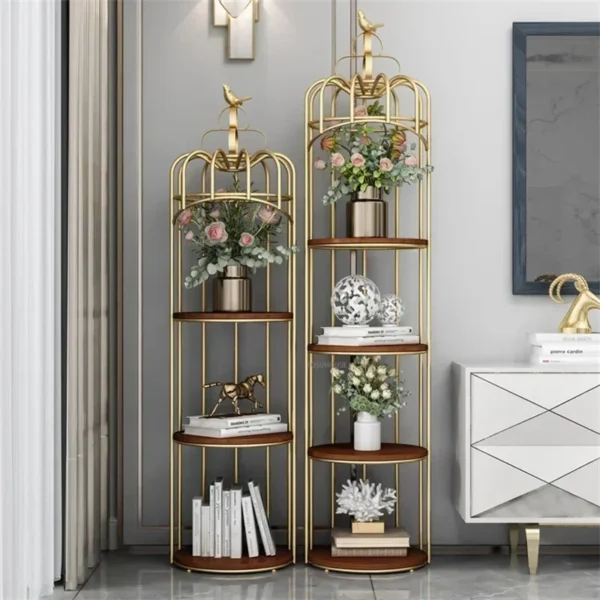 Nordic Metal Bird Cage Shaped Rack Multi Layer Storage Shelves Gold Decor For Home Balcony Decoration Indoor Iron Flower Stand - Image 4