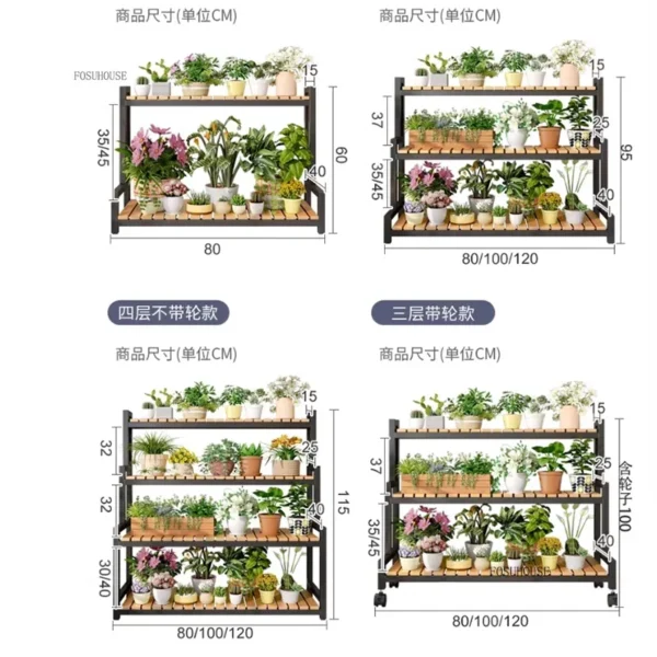 Multi-layer Plant Shelves with Wheels Floor-standing Metal Flower Pot Racks Indoor and Outdoor Balcony Living Room Plant Stand R - Image 6