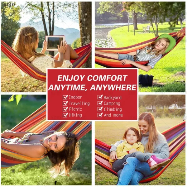 Camping Hammock Thickened Durable Fabric Canvas Single Hammocks Travel Swing Chair Hanging Bed Double Outdoor Hammock with Bag - Image 5