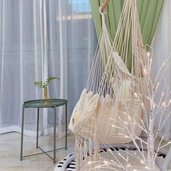 Cotton Rope Net Swing Tassels Hammock Chair Beige Bohemia Style Hanging Hook Safety Bedroom Garden Tree Hanging Seats - Image 4
