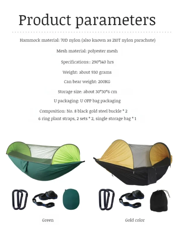 Outdoor Camping Hammock 2 Person Nylon Anti-mosquito Insect Sun Shade Tent Portable Sleeping Mosquito Net Hammock Camping Set - Image 6