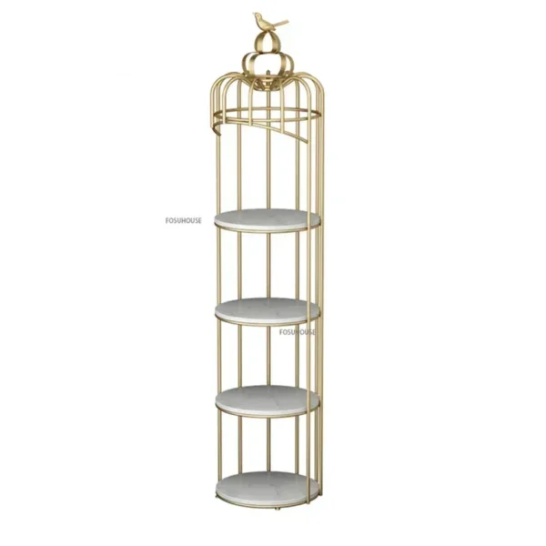 Nordic Metal Bird Cage Shaped Rack Multi Layer Storage Shelves Gold Decor For Home Balcony Decoration Indoor Iron Flower Stand