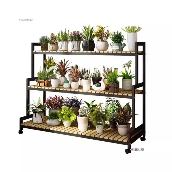 Multi-layer Plant Shelves with Wheels Floor-standing Metal Flower Pot Racks Indoor and Outdoor Balcony Living Room Plant Stand R - Image 2